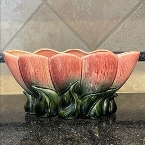 McCoy early beautiful unique nature pottery piece in pinks and greens.